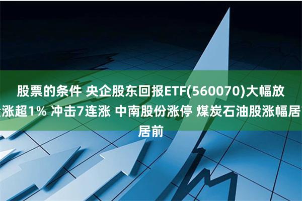 股票的条件 央企股东回报ETF(560070)大幅放量涨超1% 冲击7连涨 中南股份涨停 煤炭石油股涨幅居前